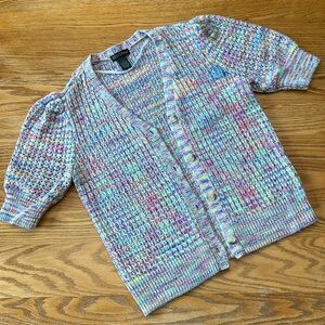 Ladies Multicolored Short Sleeve Button Front Sweater
